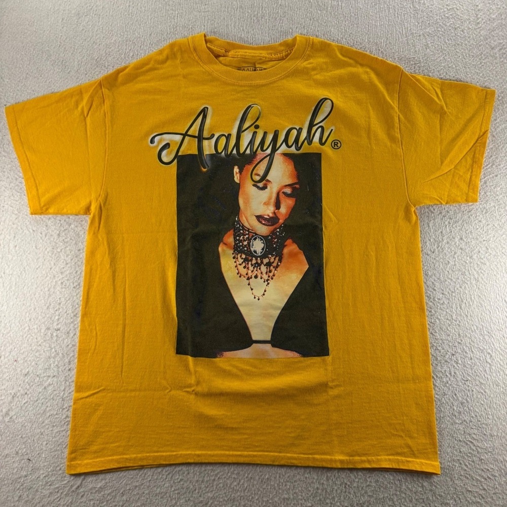 Aaliyah Graphic T-Shirt Mens Large Yellow Excellent 90s R&B Streetwear Tee